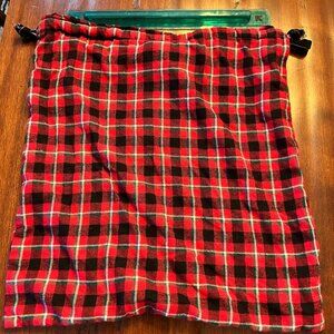 Lands End Holiday Red + Black Plaid Flannel Drawstring Bag - perfect ready gift!
